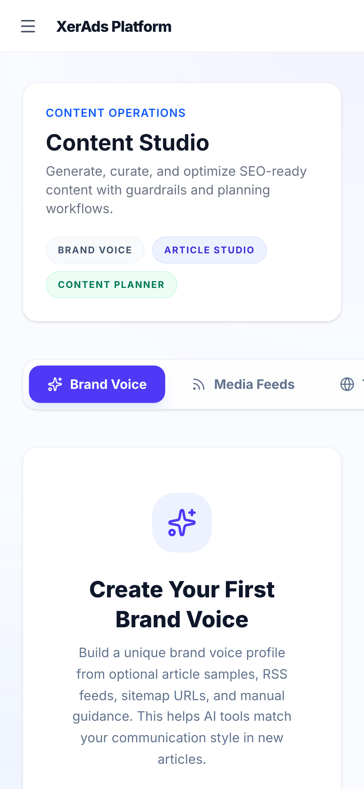 XerAds Content Studio on mobile