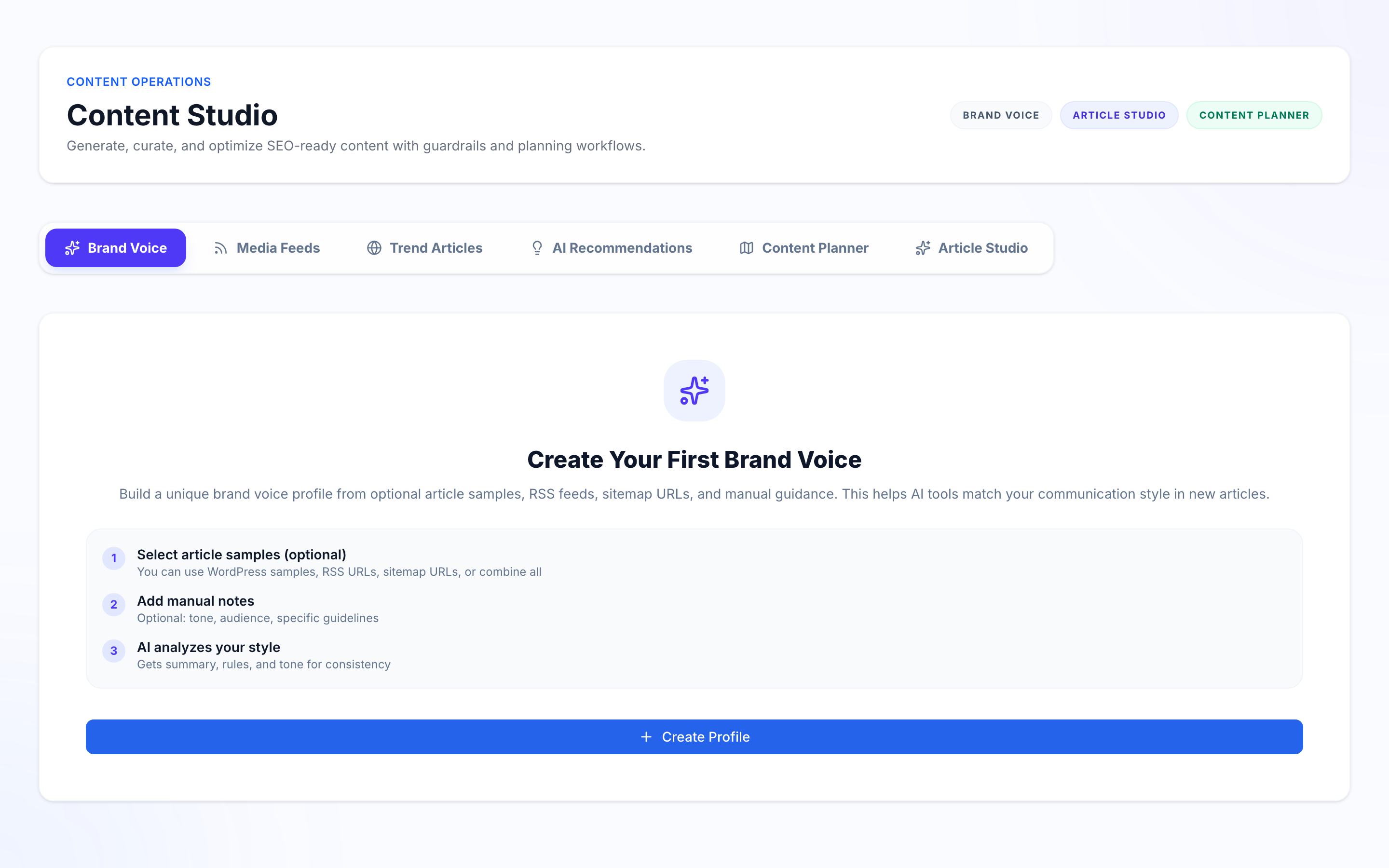 XerAds Content Studio dashboard